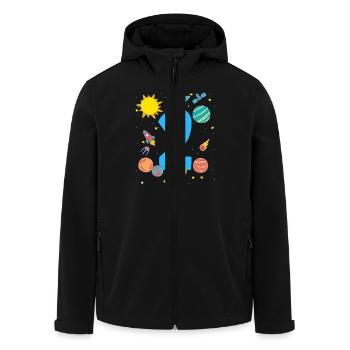 Weltraumabenteuer Zahl Zwei Planeten - Recycelte Männer Softshell-Jacke von Stanley/Stella - Schwarz - Vorne - AI Model Male 185 light (185cm)