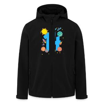 Expérience d’anniversaire galactique avec le numéro 14 - Veste softshell homme en polyester recyclé Stanley/Stella - noir - Devant - AI Model Male 185 light (185cm)