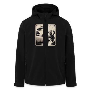Katze Und UFO Abenteuer Zeichnung - Recycelte Männer Softshell-Jacke von Stanley/Stella - Schwarz - Vorne - AI Model Male 185 light (185cm)