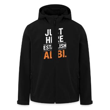 Nur hier, um ein Alibi zu schaffen – Lustig - Recycelte Männer Softshell-Jacke von Stanley/Stella - Schwarz - Vorne - AI Model Male 185 light (185cm)