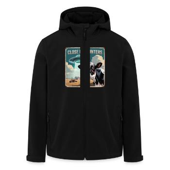 Close Encounters Mit UFO Und Kuh - Recycelte Männer Softshell-Jacke von Stanley/Stella - Schwarz - Vorne - AI Model Male 185 light (185cm)