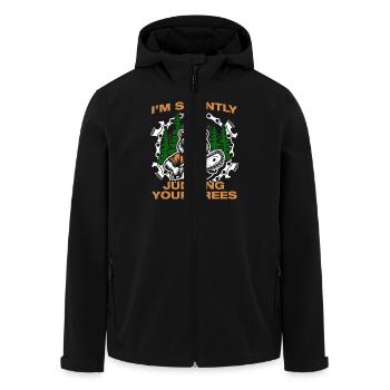 Judging your trees Lumberjack Forester - Men’s Recycled Softshell Jacket by Stanley/Stella - black - Front - AI Model Male 185 light (185cm)