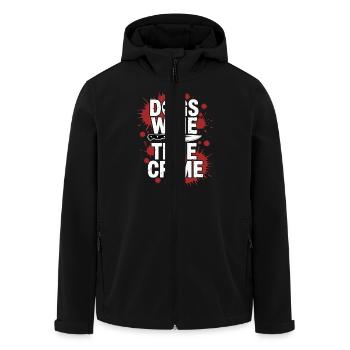 Dogs, Wine & True Crime – Funny Design - Men’s Recycled Softshell Jacket by Stanley/Stella - black - Front - AI Model Male 185 light (185cm)