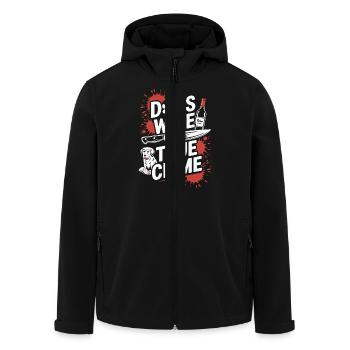 Dogs, Wine & True Crime – Funny Design - Men’s Recycled Softshell Jacket by Stanley/Stella - black - Front - AI Model Male 185 light (185cm)