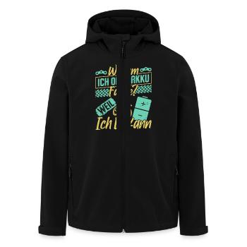 Radfahrer WARUM ICH OHNE AKKU FAHRE? Lustiges - Recycelte Männer Softshell-Jacke von Stanley/Stella - Schwarz - Vorne - AI Model Male 185 light (185cm)