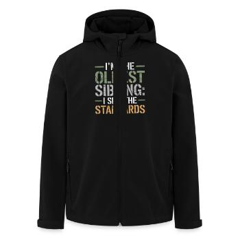 Funny Oldest Sibling Kid Tee I Set the Standards - Men’s Recycled Softshell Jacket by Stanley/Stella - black - Front - AI Model Male 185 light (185cm)