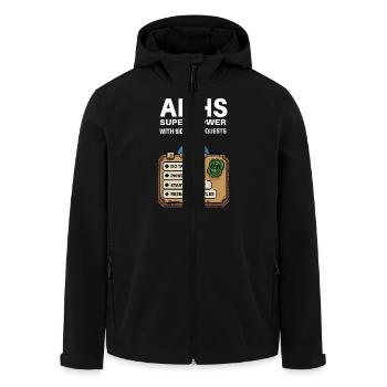 ADHD Superpower – Side-Quest Hero Shirt - Men’s Recycled Softshell Jacket by Stanley/Stella - black - Front - AI Model Male 185 light (185cm)