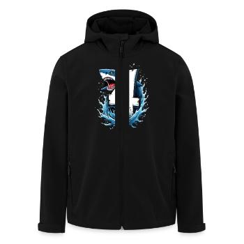 Fête d’anniversaire des enfants requin numéro quatre - Veste softshell homme en polyester recyclé Stanley/Stella - noir - Devant - AI Model Male 185 light (185cm)