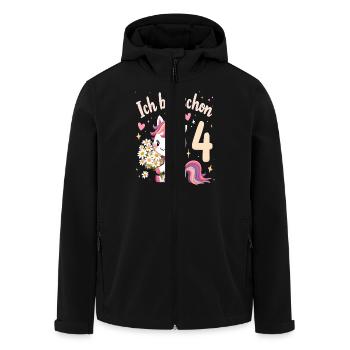 Süßes Einhorn 4. Geburtstag für Mädchen - Recycelte Männer Softshell-Jacke von Stanley/Stella - Schwarz - Vorne - AI Model Male 185 light (185cm)
