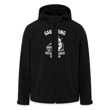 Gardening Because Murder Is Wrong - 50s retro - Men’s Recycled Softshell Jacket by Stanley/Stella - black - Front - AI Model Male 185 light (185cm)