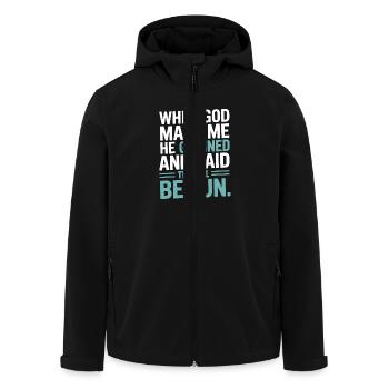 Als Gott mich gemacht hat, hat er gegrinst! - Recycelte Männer Softshell-Jacke von Stanley/Stella - Schwarz - Vorne - AI Model Male 185 light (185cm)