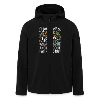 Hobby gardener with dog Garden - Men’s Recycled Softshell Jacket by Stanley/Stella - black - Front - AI Model Male 185 light (185cm)