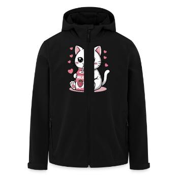Kawaii Katze Trinkt Erdbeermilch Niedlich Japanisch - Recycelte Männer Softshell-Jacke von Stanley/Stella - Schwarz - Vorne - AI Model Male 185 light (185cm)
