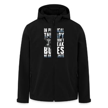 Physiotherapie Grenzen Überwinden Mit Haltung - Recycelte Männer Softshell-Jacke von Stanley/Stella - Schwarz - Vorne - AI Model Male 185 light (185cm)