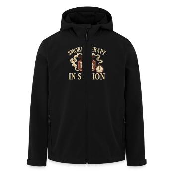 Bbq Therapy Grillmaster Humor Pit - Men’s Recycled Softshell Jacket by Stanley/Stella - black - Front - AI Model Male 185 light (185cm)