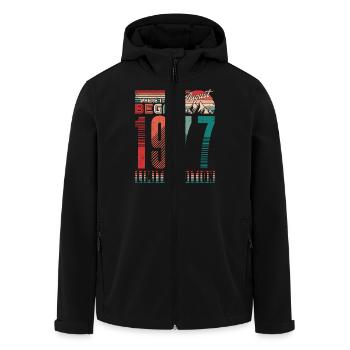Anniversaire 1977 Vintage Août Cadeau Rétro - Veste softshell homme en polyester recyclé Stanley/Stella - noir - Devant - AI Model Male 185 light (185cm)