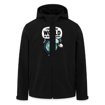 Funny Geography The whole world on your shoulders - Men’s Recycled Softshell Jacket by Stanley/Stella - black - Front - AI Model Male 185 light (185cm)