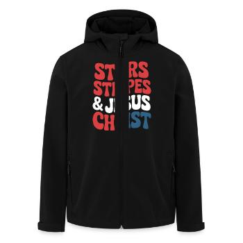 American Believer Christian July 4th Jesus - Men’s Recycled Softshell Jacket by Stanley/Stella - black - Front - AI Model Male 185 light (185cm)