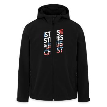 American Believer Christian July 4th Jesus - Men’s Recycled Softshell Jacket by Stanley/Stella - black - Front - AI Model Male 185 light (185cm)