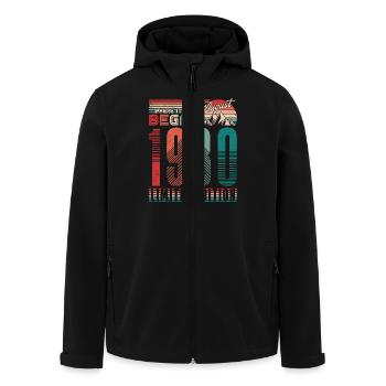 Anniversaire 1980 ' s Vintage août Cadeau rétro - Veste softshell homme en polyester recyclé Stanley/Stella - noir - Devant - AI Model Male 185 light (185cm)