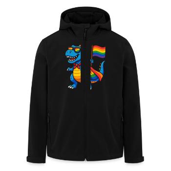 Pride Dino mit Regenbogen Cape - Recycelte Männer Softshell-Jacke von Stanley/Stella - Schwarz - Vorne - AI Model Male 185 light (185cm)