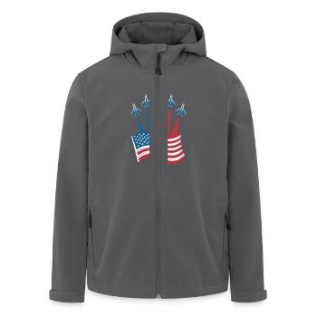 Drapeau patriotique des États-Unis avec un avion à réaction - Veste softshell homme en polyester recyclé Stanley/Stella - charbon - Devant - AI Model Male 185 light (185cm)