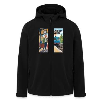 VACANCES EN FAMILLE, L’AVENTURE VOUS ATTEND - Veste softshell homme en polyester recyclé Stanley/Stella - noir - Devant - AI Model Male 185 light (185cm)