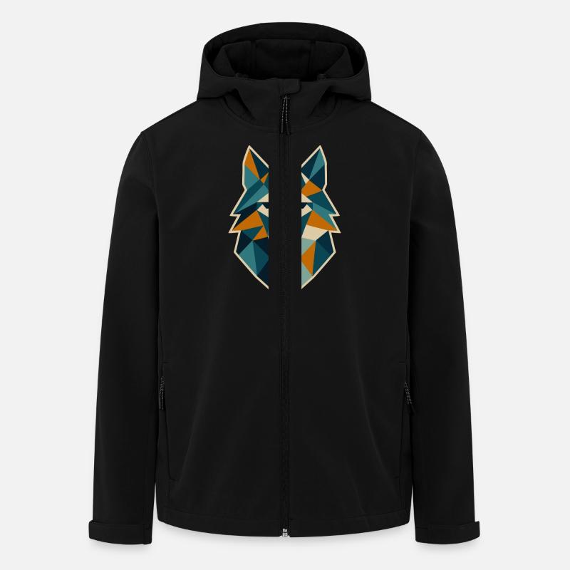 Tête de loup géométrique style polygone - Veste softshell homme en polyester recyclé Stanley/Stella - noir