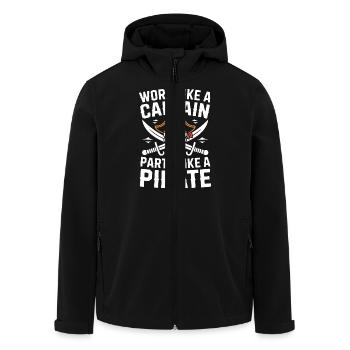 Travailler comme un capitaine Faire la fête comme un pirate Drôle - Veste softshell homme en polyester recyclé Stanley/Stella - noir - Devant - AI Model Male 185 light (185cm)