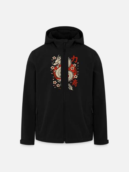 Chinese Dragon & Cherry Blossoms - Men’s Recycled Softshell Jacket by Stanley/Stella - black