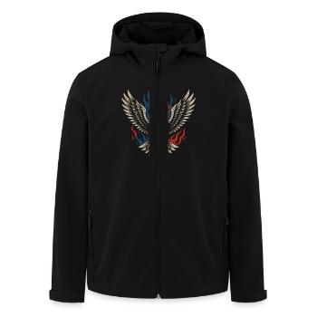 American - Flaming Eagle - Men’s Recycled Softshell Jacket by Stanley/Stella - black - Front - AI Model Male 185 light (185cm)