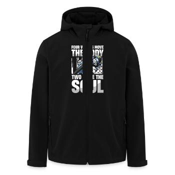 Vier Räder Bewegen Den Körper, Zwei Bewegen Die - Recycelte Männer Softshell-Jacke von Stanley/Stella - Schwarz - Vorne - AI Model Male 185 light (185cm)