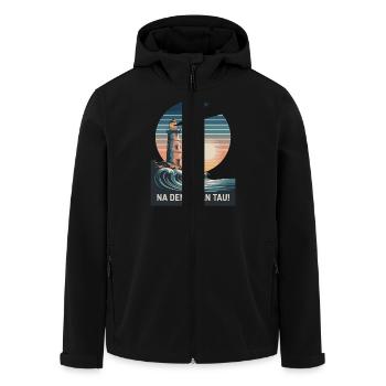 Na Denn Man Tau - Leuchtturm Und Welle Im - Recycelte Männer Softshell-Jacke von Stanley/Stella - Schwarz - Vorne - AI Model Male 185 light (185cm)