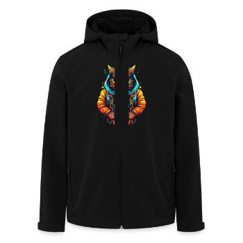 Bunte Eule Mit Kapuze In Urbanem Stil - Recycelte Männer Softshell-Jacke von Stanley/Stella - Schwarz - Vorne - AI Model Male 185 light (185cm)