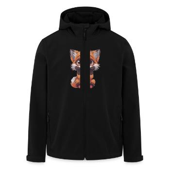 Niedlicher Zeichentrickfuchs mit großen Augen und - Recycelte Männer Softshell-Jacke von Stanley/Stella - Schwarz - Vorne - AI Model Male 185 light (185cm)