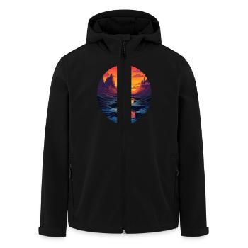 Sunset over river and mountains in the - Men’s Recycled Softshell Jacket by Stanley/Stella - black - Front - AI Model Male 185 light (185cm)