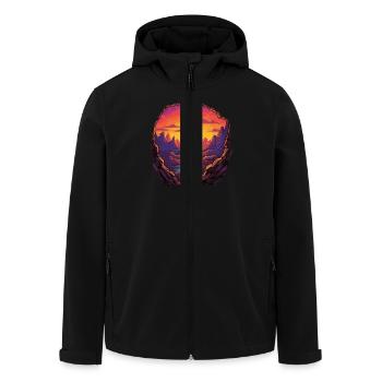 Spectacular sunset in pixel art above - Men’s Recycled Softshell Jacket by Stanley/Stella - black - Front - AI Model Male 185 light (185cm)