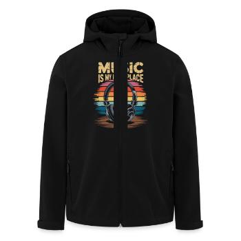 Music My Happy Place Music Lover DJ Headphones - Men’s Recycled Softshell Jacket by Stanley/Stella - black - Front - AI Model Male 185 light (185cm)