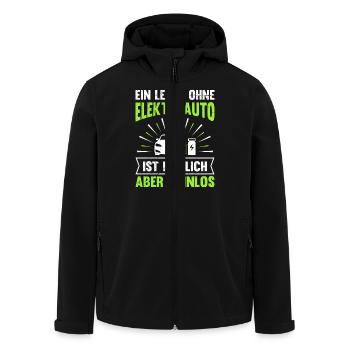 E-Autos EIN LEBEN OHNE ELEKTROAUTO IST MÖGLICH - Recycelte Männer Softshell-Jacke von Stanley/Stella - Schwarz - Vorne - AI Model Male 185 light (185cm)