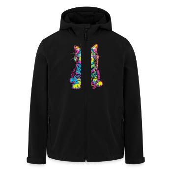 Bunte Katze Mit Kopfhörern Im Retro Stil - Recycelte Männer Softshell-Jacke von Stanley/Stella - Schwarz - Vorne - AI Model Male 185 light (185cm)