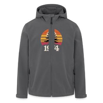Rétro coucher de soleil Nature 1974 Arbre de la forêt - Veste softshell homme en polyester recyclé Stanley/Stella - charbon - Devant - AI Model Male 185 light (185cm)
