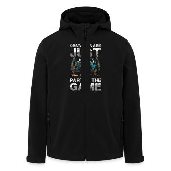 Obstacles are only one part of the game Adventure - Men’s Recycled Softshell Jacket by Stanley/Stella - black - Front - AI Model Male 185 light (185cm)