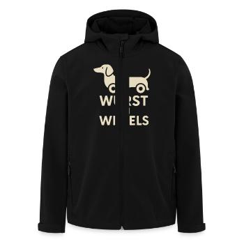 Sausage On Wheels Funny Dachshund - Men’s Recycled Softshell Jacket by Stanley/Stella - black - Front - AI Model Male 185 light (185cm)