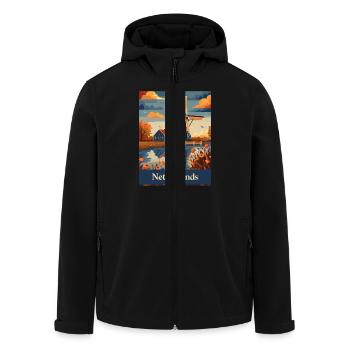 Pays-Bas Moulins à vent Paysage Nature - Veste softshell homme en polyester recyclé Stanley/Stella - noir - Devant - AI Model Male 185 light (185cm)