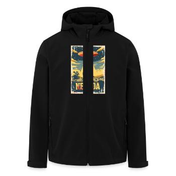 UFO Over Nevada Desert Landscape Retro Art - Men’s Recycled Softshell Jacket by Stanley/Stella - black - Front - AI Model Male 185 light (185cm)