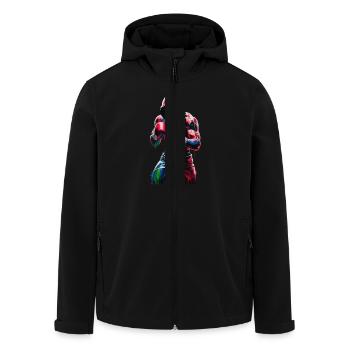 Combative boxer in colorful hoodie with - Men’s Recycled Softshell Jacket by Stanley/Stella - black - Front - AI Model Male 185 light (185cm)
