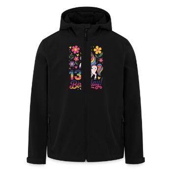 13e anniversaire Licorne Design floral - Veste softshell homme en polyester recyclé Stanley/Stella - noir - Devant - AI Model Male 185 light (185cm)