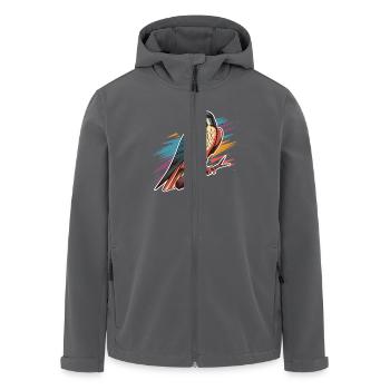 Colorful Falcon on Branch with Colorful Background - Men’s Recycled Softshell Jacket by Stanley/Stella - anthracite - Front - AI Model Male 185 light (185cm)