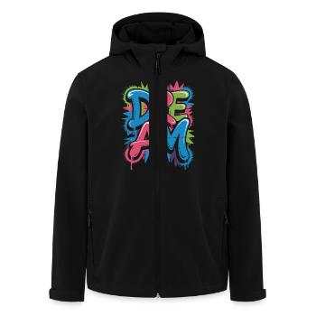 Un design de graffiti DREAM plein de couleurs et de motivation - Veste softshell homme en polyester recyclé Stanley/Stella - noir - Devant - AI Model Male 185 light (185cm)