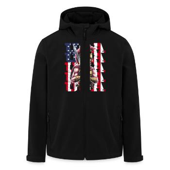 Guerrier spartiate des États-Unis avec épée devant le drapeau - Veste softshell homme en polyester recyclé Stanley/Stella - noir - Devant - AI Model Male 185 light (185cm)
